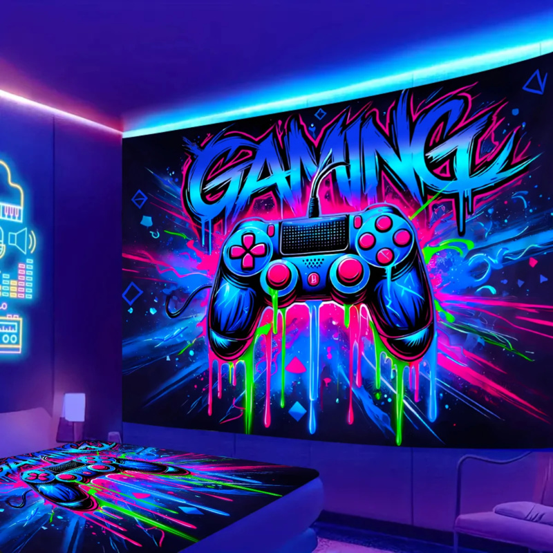 Gaming Hand Accessories - VIKAMA Neon Gaming Controller Tapestry Desain